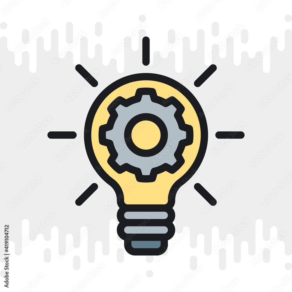 Business innovation concept icon. Light bulb with a gear inside. Simple color version on a light gray background