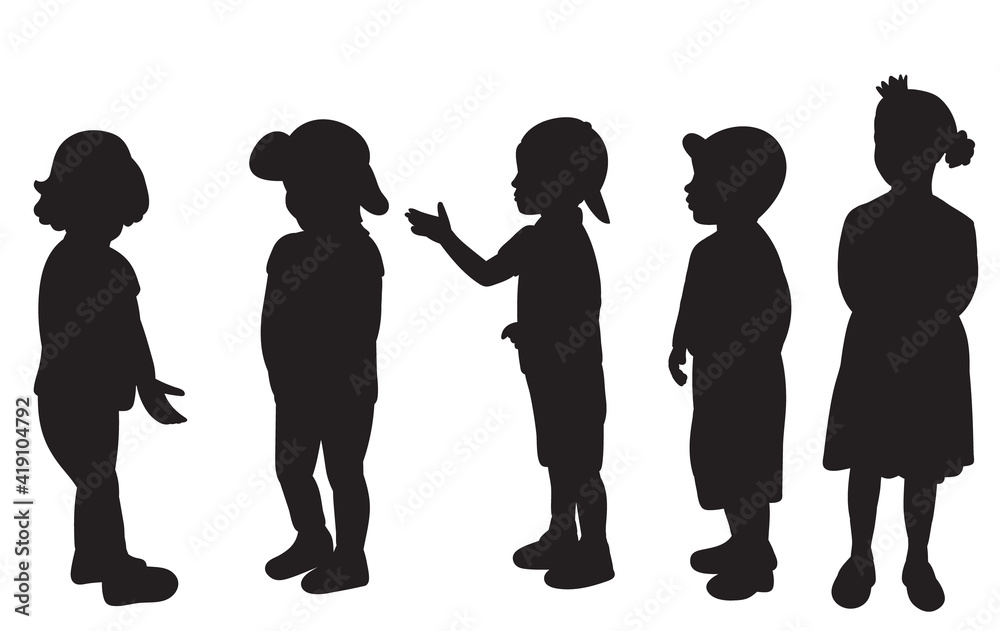 isolated, children black silhouette on a white background