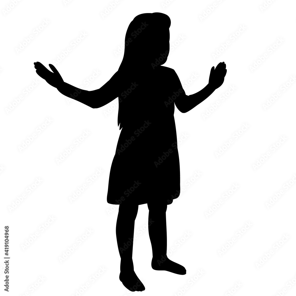 vector, isolated, little girl black silhouette on white background