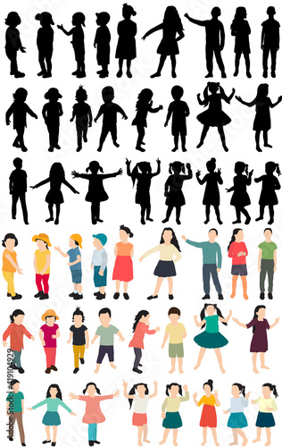 isolated, set of children in flat style