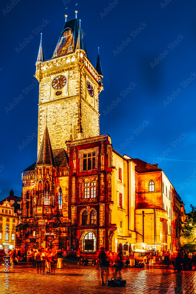 Fototapeta premium Astronomical Clock(Staromestske namesti)on historic square in the Old Town quarter of Prague, the capital of the Czech Republic. It is located between Wenceslas Square and the Charles Bridge.
