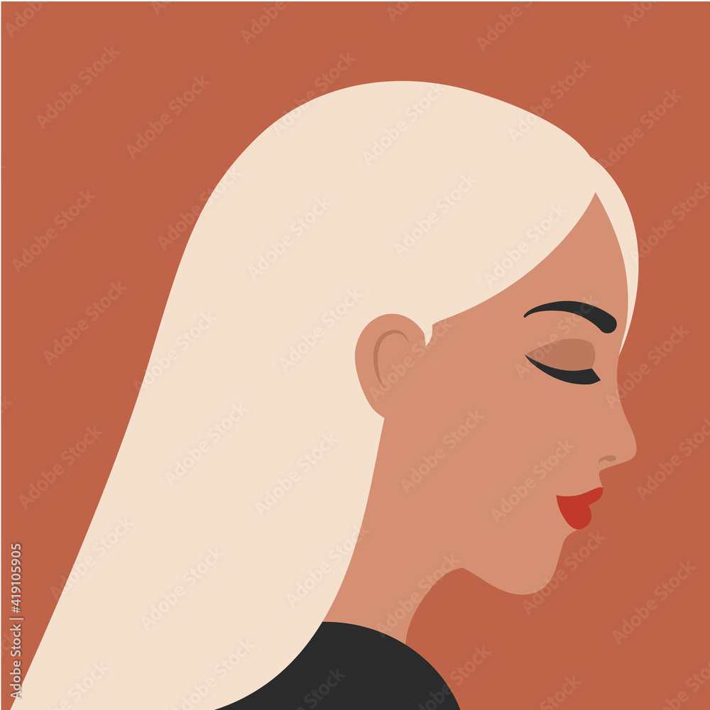 Woman portrait in minimal style. Female face profile. Blonde girl vector illustration Woman portrait in minimal style. Female face profile. Blonde girl vector illustration