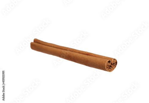 Aromatic dry cinnamon stick isolated on white