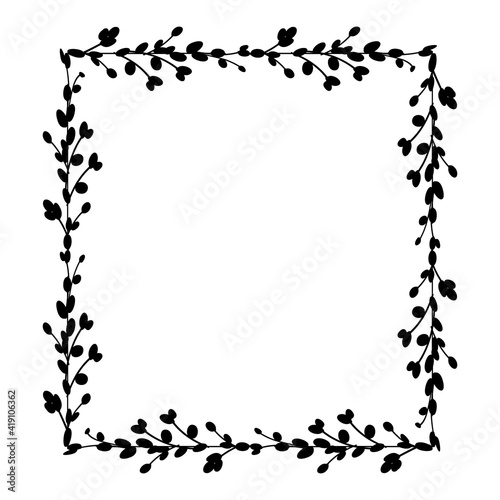 Easter Square frames. Square frame made of willow twigs.Easter wreath made of willow stalks.Vector flat illustration. Design for invitations,printing. Vector illustration