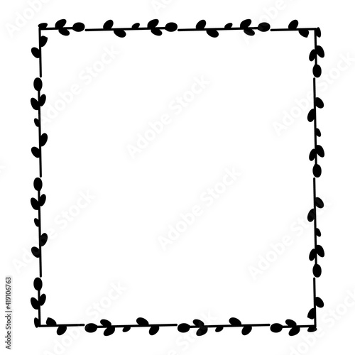 Easter Square frames. Square frame made of willow twigs.Easter wreath made of willow stalks.Vector flat illustration. Design for invitations,printing. Vector illustration