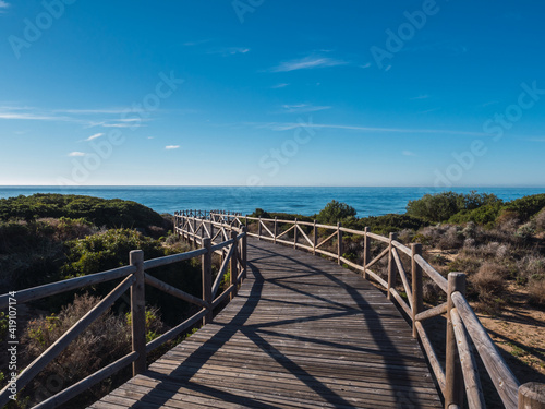 Coastal path of Cabopino in Marbella, Costa del Sol, Andalusia Spain. Promenade Marbella