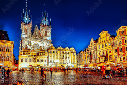 PRAGUE,CZECH REPUBLIC- SEPTEMBER 12, 2015: Church of Our Lady(Staromestske namesti)on historic square in the Old Town quarter of Prague.It is located between Wenceslas Square and the Charles Bridge.