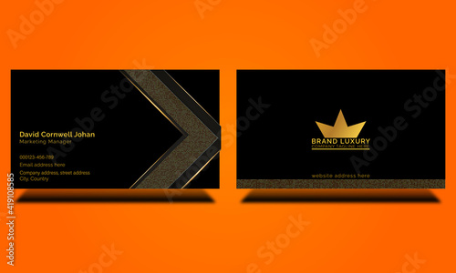 Luxury type gold yellow simple cool black business card design template.