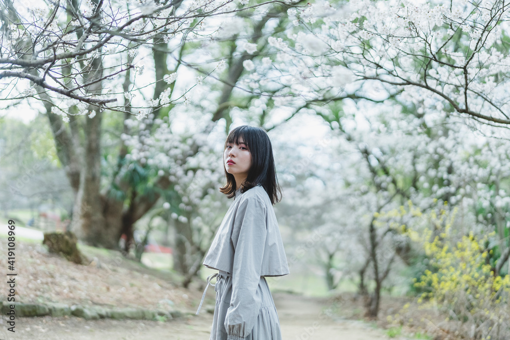 自然の中を散策する女性 自然の中を散策する女性