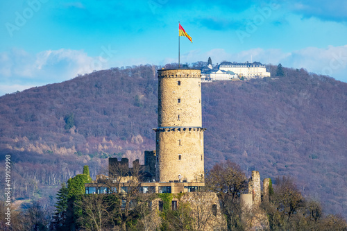 Zwei rheinische Vulkane: Godesberg und Petersberg mit Burg und Grandhotel  photo