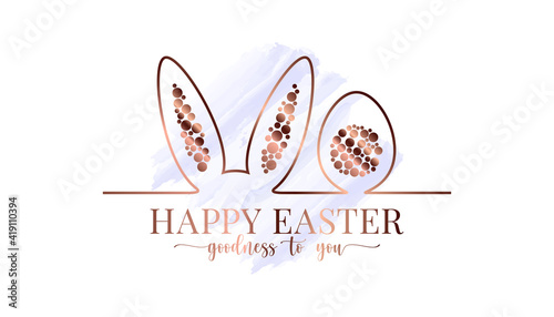 Happy Easter watercolor. Easter bunny gold card