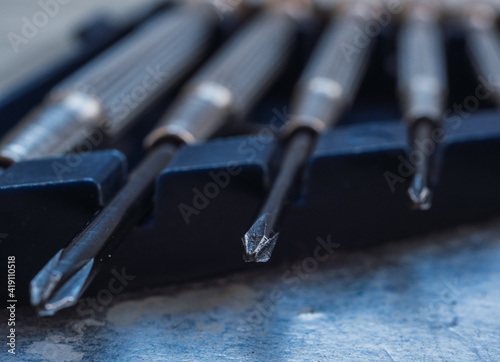 Top view Screwdriver box close up photo