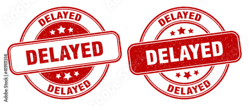 delayed stamp. delayed label. round grunge sign