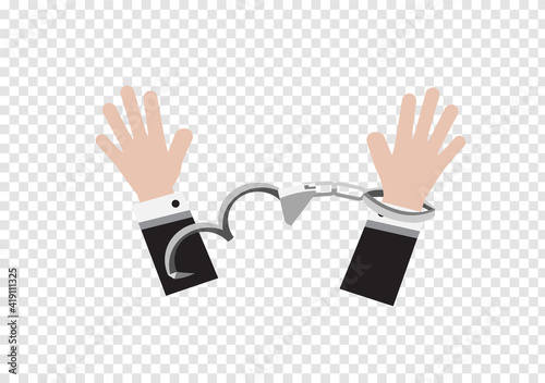 a man breaking shackle or handcuff to freedom vector on transparency background