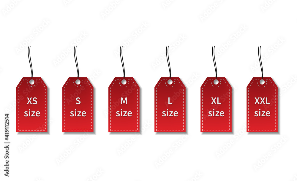 Size clothing labels. Vector illustration isolated on white background.