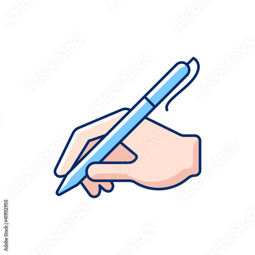 Hand writing with pen RGB color icon. Ability to write correctly. Handwriting. Communication elements. Rhetorical devices. Signature of documents. Place for signature. Isolated vector illustration