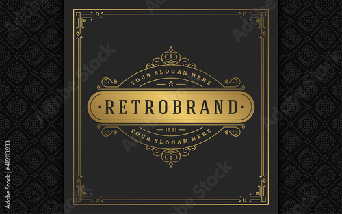 Vintage logo elegant flourishes line art graceful ornaments victorian style vector template design
