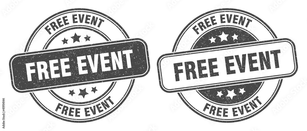 free event stamp. free event label. round grunge sign