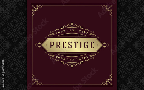 Vintage logo elegant flourishes line art graceful ornaments victorian style vector template design