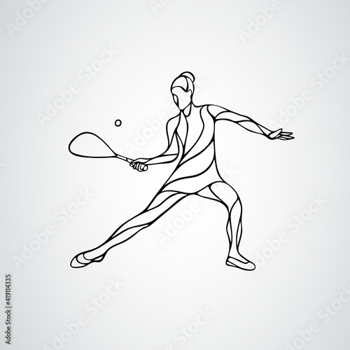 Squash player female abstract outline silhouette vector