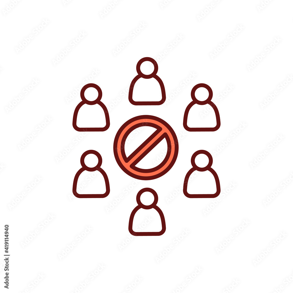 Mass gatherings reduction RGB color icon. Avoiding large crowd. Events cancellation. Practicing social distancing. Attendees number for community event reducing. Isolated vector illustration Mass gatherings reduction RGB color icon. Avoiding large crowd. Events cancellation. Practicing social distancing. Attendees number for community event reducing. Isolated vector illustration