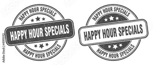 happy hour specials stamp. happy hour specials label. round grunge sign
