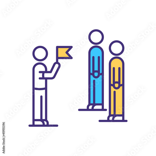 Local tour guide RGB color icon. Private, group tour. Providing assistance during travel destination. Help with sightseeing. Support during visiting unfamiliar areas. Isolated vector illustration
