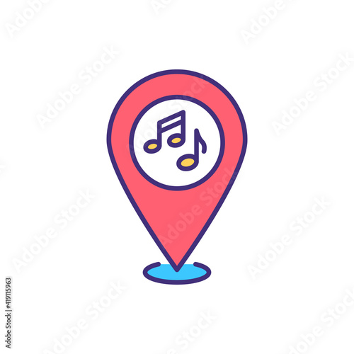 Local live music and clubs RGB color icon. Jazz, rock bars, pubs, taverns. Top quality entertainment for travelers. Nightclubs. Corporate events. Music festival. Isolated vector illustration Free Download Local live music and clubs RGB color icon. Jazz, rock bars, pubs, taverns. Top quality entertainment for travelers. Nightclubs. Corporate events. Music festival. Isolated vector illustration - GFXLoad