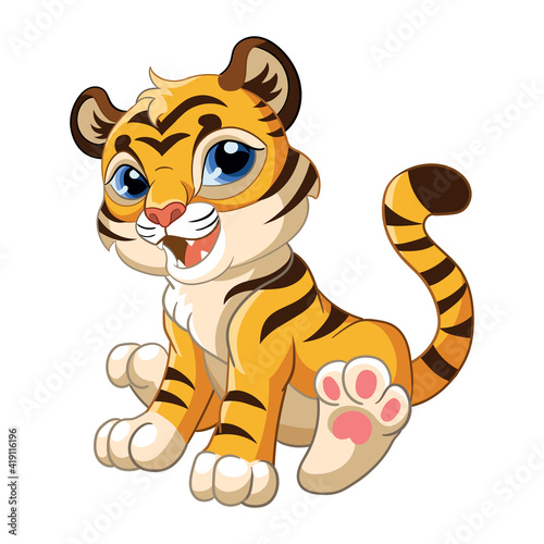 Cute sitting tiger cartoon character vector illustration