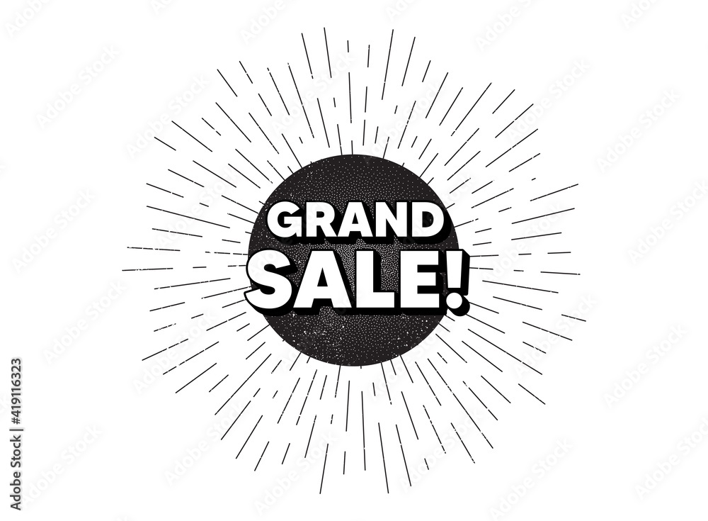 Fototapeta premium Grand sale symbol. Vintage star burst banner. Special offer price sign. Advertising discounts symbol. Hipster sun with rays. Retro vintage starburst element. Sunburst rays bubble. Vector