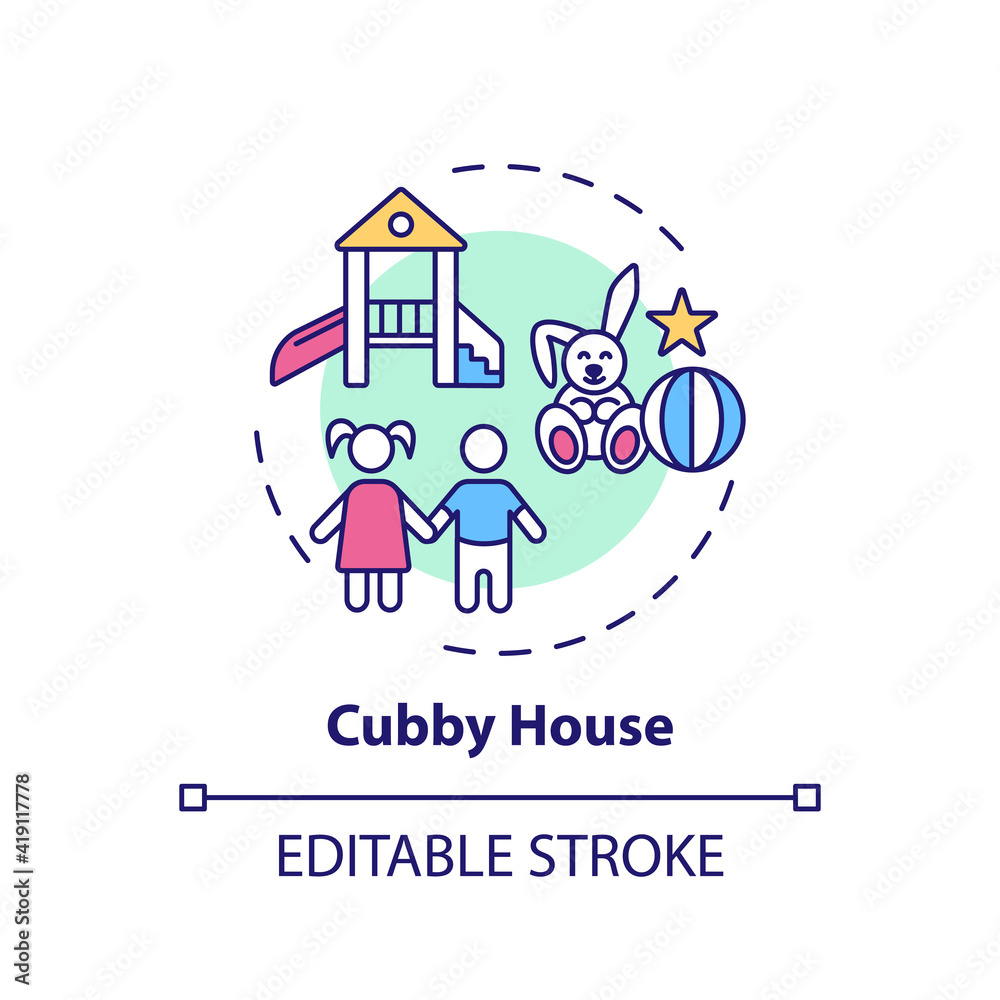 Cubby house concept icon. Outdoor family activities. Small play house or area for children. Place for fun idea thin line illustration. Vector isolated outline RGB color drawing. Editable stroke