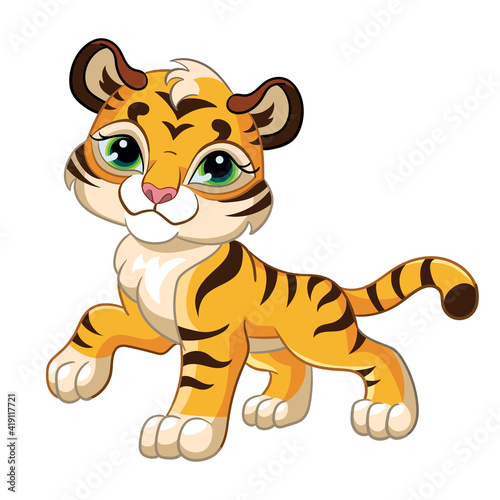 Fototapeta Naklejka Na Ścianę i Meble -  Cute little tiger cartoon character vector illustration