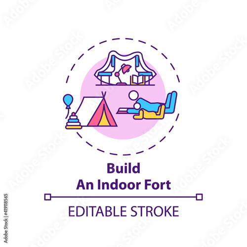 Build an indoor fort concept icon. Family bonding tips. Creating interesting place to play for kids. Fun games idea thin line illustration. Vector isolated outline RGB color drawing. Editable stroke