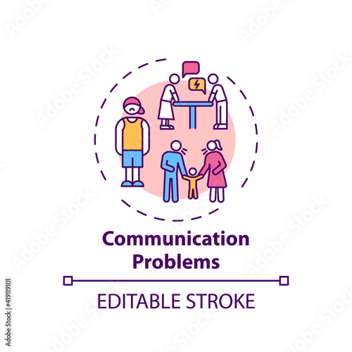 Communication problems concept icon. Online family therapy types. Issues in talking with each other idea thin line illustration. Vector isolated outline RGB color drawing. Editable stroke