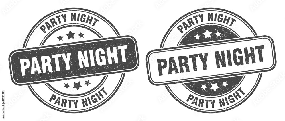 party night stamp. party night label. round grunge sign