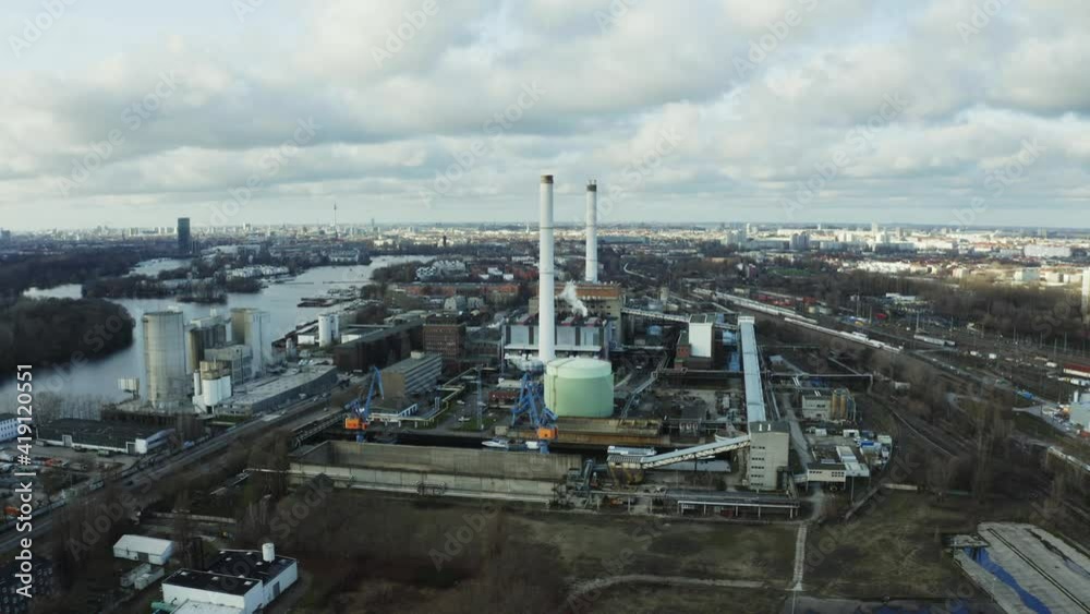 drone flight over power plant in Berlin Vatternfall industrial site drone flight over power plant in Berlin Vatternfall industrial site