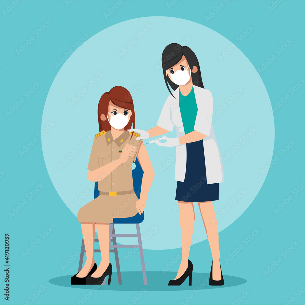 People get vaccines with doctor to protect from viruses. Thai government employee first test vaccinate. People get vaccines with doctor to protect from viruses. Thai government employee first test vaccinate.