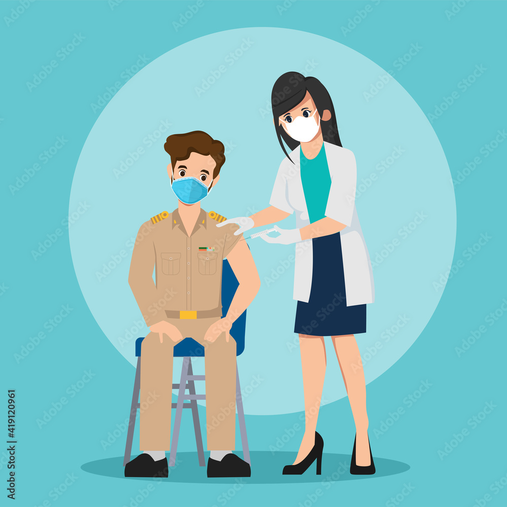 People get vaccines with doctor to protect from viruses. Thai government employee first test vaccinate. People get vaccines with doctor to protect from viruses. Thai government employee first test vaccinate.