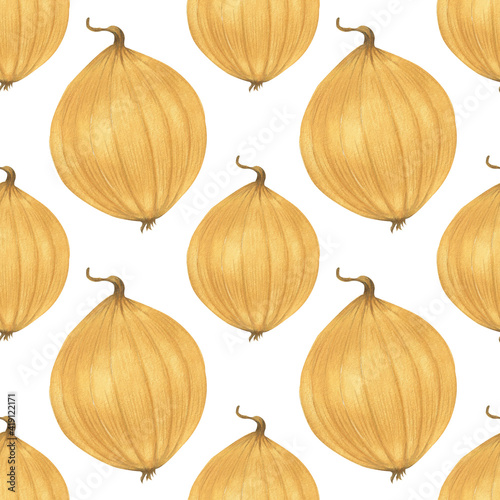 a seamless pattern of detailed onion on a white. organic food, farmers market