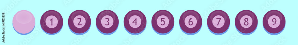 set of billiard cartoon icon design template with various models. vector illustration isolated on blue background set of billiard cartoon icon design template with various models. vector illustration isolated on blue background