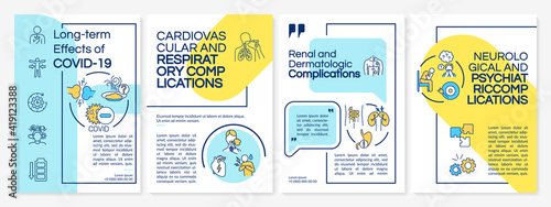 Long term effects of COVID 19 brochure template. Dermatologic issues. Flyer, booklet, leaflet print, cover design with linear icons. Vector layouts for magazines, annual reports, advertising posters