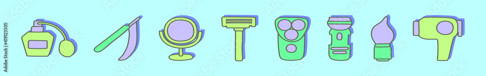set of barbershop cartoon icon design template with various models. vector illustration isolated on blue background set of barbershop cartoon icon design template with various models. vector illustration isolated on blue background