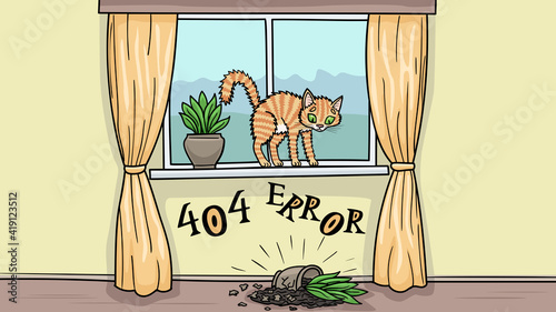 Page template for the site 404 error. The cat dropped the flower.