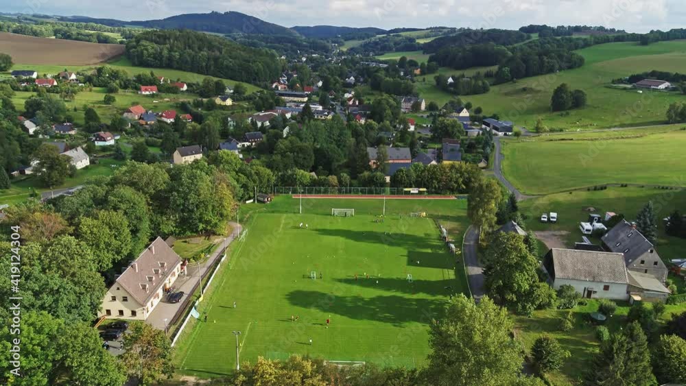 drone flight over soccer field drone flight over soccer field
