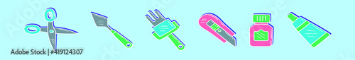 Tool icon set with lots of construction or DIY tools including level, pneumatic and many others. vector illustration isolated on blue background