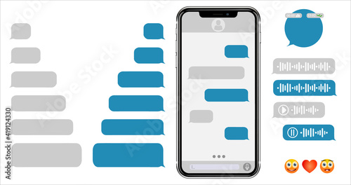 Smartphone message animation set Voice message bubbles template design. Text messages send and receive. Messenger conversation mockup. SMS chat. Type sms message. Communication in social media network