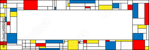 Mondrian-style grid frame. landscape, vector illustration, colorful, abstract, card, copy space, white space, web header, footer, retro