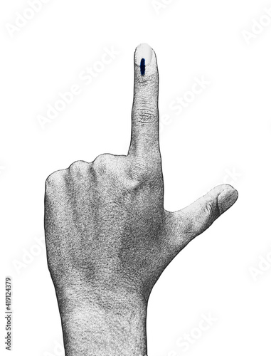 Indian male voter hand with voting ink sign of vote © GEMINI