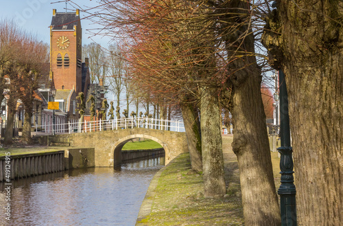 Pollard willows at the central canal of Sloten, Netherlands photo