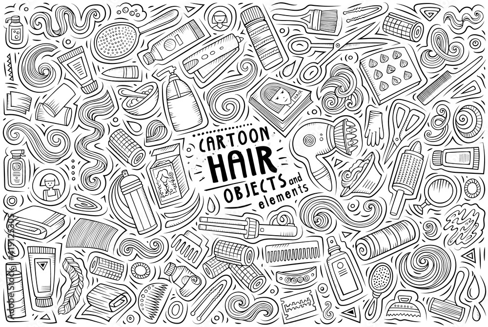 Obraz premium Doodle cartoon set of Hair Salon objects and symbols